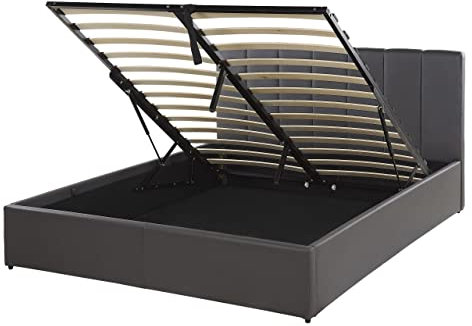 Beliani Elegantes Bett Kunstleder mit Bettkasten hochklappbar grau 140 x 200 cm Dreux