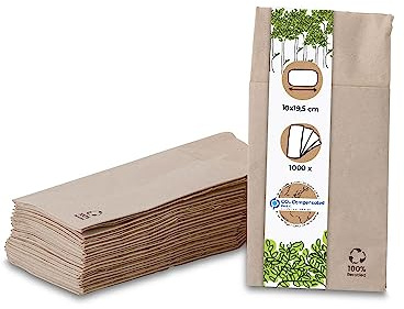 BIOZOYG r-Papier-Besteck-Servietten 2-lagig 10x19,5cm Recyclingpapier ungebleicht I 40x40cm braune Servietten vorgefaltet zu Besteck Taschen I Besteck Serviettentaschen I Mund Servietten 1000 Stück
