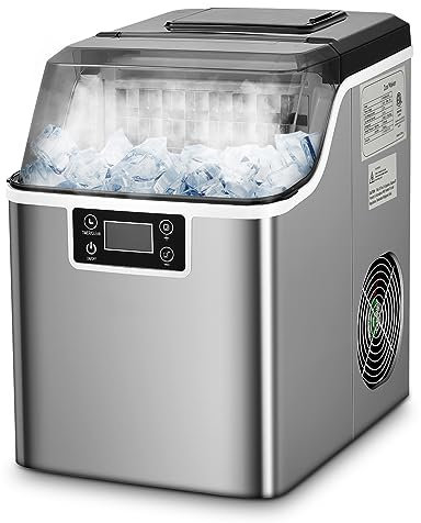 GYMAX Macchina per Cubetti di Ghiaccio Professionale, Serbatoio Capiente 3,2 L, con Display, Ghiaccio Pronto in 20 Minuti, Silenzioso, Acciaio Inox, 25,5 x 35,5 x 38 cm, Argento