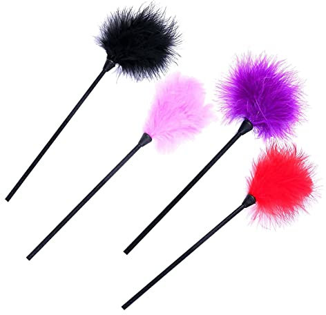 JIHUOO 4 Pcs Feather Cleaning Dusters Soft Feather Tickler Feather Teaser Wands Couples Role Play Toys Bedroom Play for Adults