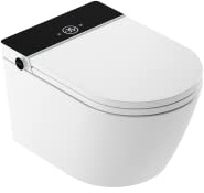 Mizubath - Wc sospeso intelligente | Sciacquone ad acqua con diversi massaggi | Asciugatura ad aria calda | Telecomando e pannello | Installazione a parete | Display nero modello Rada