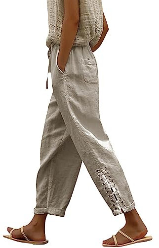 GFPGNDFHG Leichte Luftige Sommerhose Jeans Hotpan Protektoren Hose Damen Mit Taschen Baumwollhosen Lose Hosen Drucken Hohe Lässige Gerade Lange Damen Taille Damen Freizeithosen Hose Damen Elegant