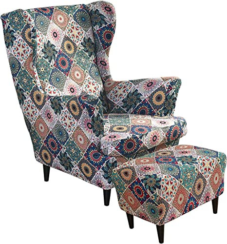 Uyeoco Elastische Sesselüberwürfe 3-teilig - Bezug für Ohrensessel Mit Ottomane - Schonbezug Sesselhusse Stretch Husse (Color : #50)