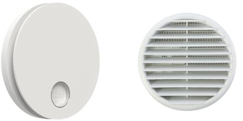 plikc - Kit aspiratore da parete ad aspirazione assiale serie Ario con speciale membrana in Mylar anti ritorno dell'aria esterna - 100% MADE IN ITALY + Griglia da muro (Foro Ø 90, Bianco)