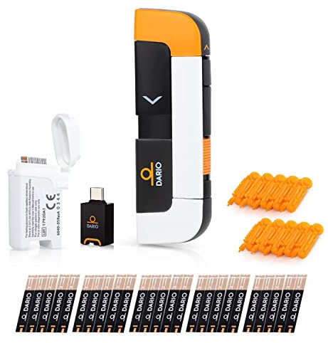 DARIO Smart Glucose Monitor Kit | USB-C Port (Compatible with Android & iPhone 15 and newer) | Test Blood Sugar Levels & Manage Diabetes, Testing Kit Includes: Glucometer with 25 Strips, 10 lancets
