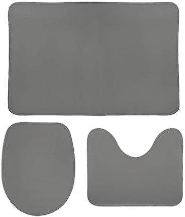 Bathroom Mat Sets 3 Piece Grey White Modern Durable U Shape Wc Toilet Rug Warmer Toilet Lid Cover Mat Soft Bath Mat Set