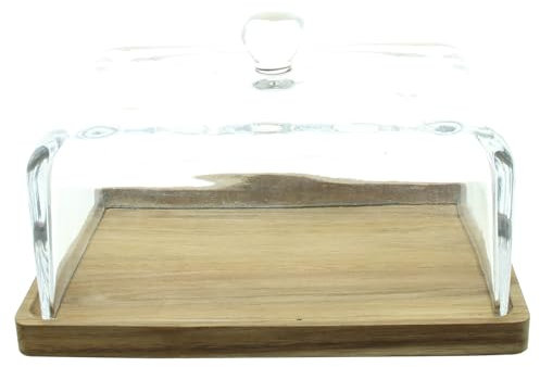 F1885 Cloche à fromage carrée en verre, bois Dimensions : 27 x 20 x 14 cm