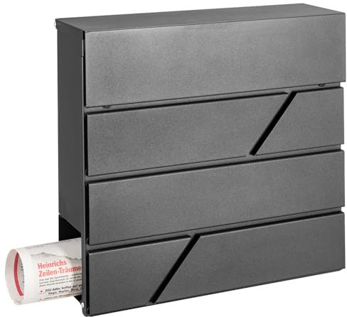 BAKAJI Cassetta Postale a Parete in Acciaio Grigio Antracite, Buca delle Lettere per Esterno con Chiave e Serratura Nascosta, Portalettere Resistente alle Intemperie con Porta Carta 31 x 11 x 36.5 cm
