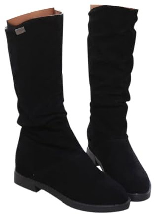 Onsoyours Bottes Longue Femme Botte Hautes Hiver Plat Slip-On Longue Boots Confortable Bottes de Chevalier C Noir 38 EU
