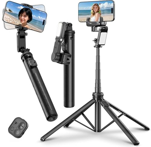KOSCHEAL C16R Stabilizzatore per cellulare, Gimbal Stabilizzatore per Smartphone con Luce di Riempimento e Treppiede Compatibile con iOS/Android, Tracciamento Automatico Viso &Oggetti, Estensibile