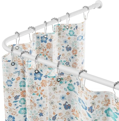 Barra de cortina de ducha en L de WELDUN, ajustable de 68-96 cm × 68-96 cm, barra de esquina de ducha de acero inoxidable, impermeable y resistente al óxido, barra de cortina de 90 grados, incluye 12