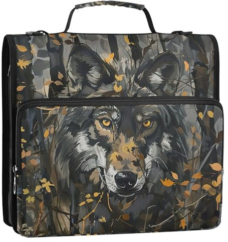 Zip up Binder Organizer Wolf Camouflage 1.5 Inch 3 Ring Binders Heavy Duty Custom Binder with Shoulder Strap for School Portfolio Hold 500 Sheets Holder