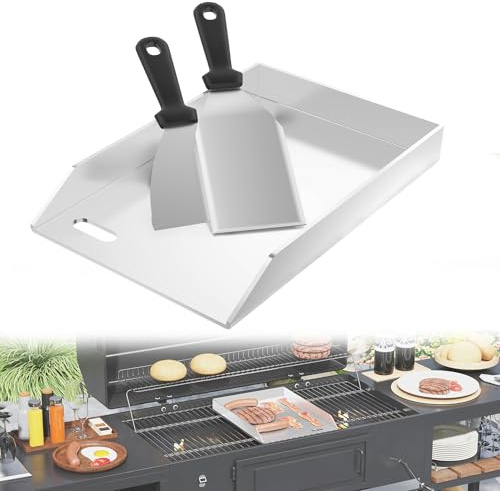 YRHome Plancha Plaque de cuisson 20 x 30 x 4 cm – 4 mm en acier inoxydable pour gaz et charbon de bois, avec spatule et grattoir – Inoxydable, résistante à la chaleur – Universelle pour barbecue