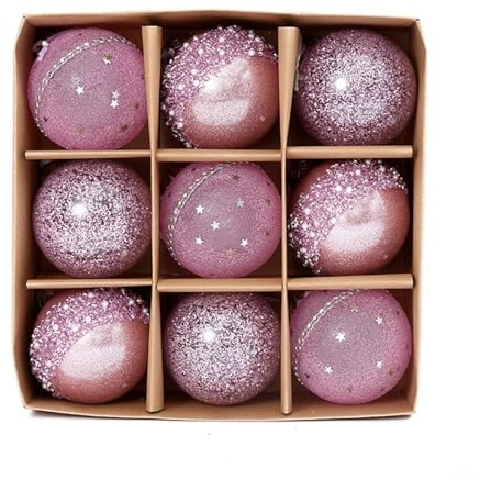 WIIYENA 9 adornos para árbol de Navidad de 8 cm, bolas colgantes de plástico para interiores y exteriores, decoración festiva, fiesta de boda (rosa)