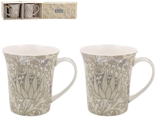The Leonardo Collection William Morris, set di 2 tazze natalizie a forma di carciofo, per bevande calde e fredde, tazze da caffè resistenti per casa e ufficio, comode e facili da tenere in mano, per