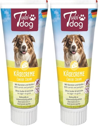 KERBL Tubidog Delikatess Käsecreme 75 g – für Hunde (Tube, als Leckerli oder Topping, 24er Packung) 86319