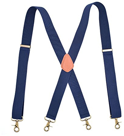 1st 3,5x120 cm hängslen for män 4 clips Spännen Justerbar hängslen X-Type bred rem Elastisk manlig jockstrap byxor Dekor hängslen(Navy)