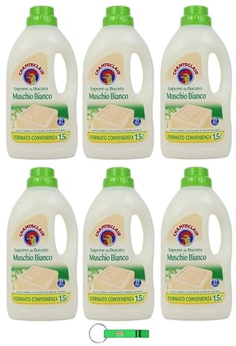 Chanteclair Sapone da Bucato Lot de 6 savons à lessive Musc blanc Idéal pour le nettoyage en douceur des tissus 27 lavages 1500 ml + porte-clés Beni Culinari