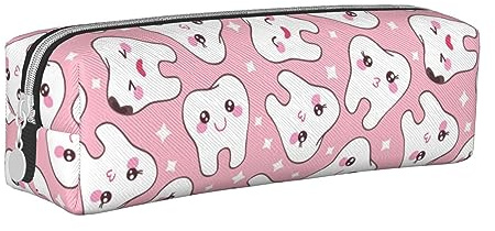 PSAFGOY Estuche para lápices de dientes rosados para dentistas, estuche de cuero, organizador con cremallera, bolsa de almacenamiento de maquillaje