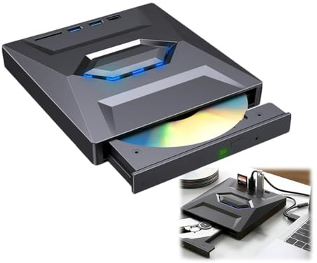 Externes Blu-ray Laufwerk USB 3.0 & Type-C, tragbares 6X BD/DVD/CD-Brenner, Writer Reader mit USB-Hub & SD/TF-Kartenleser, optisches Laufwerk für Laptop Desktop