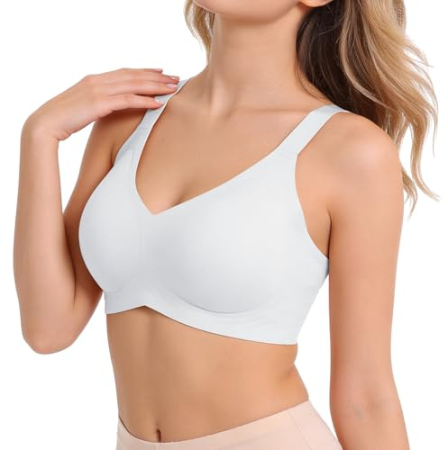 Mayoii Women’s Wireless Jelly Bra, V Neck 3/4 Cup Push Up Bra, Soft Padded Seamless Non Wired T Shirt Bra, Comfortable Support for Daily Wear
