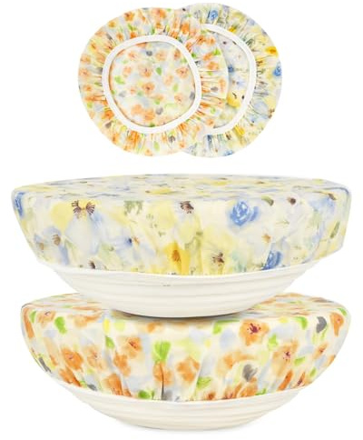 Gemejutor Couvercles Élastiques Réutilisables (2 Grandes) – Coton Respirant avec Revêtement Cire d'abeille, Adaptés pour Bols de 20-33cm pour Fermentation du Levain & Conservation des Aliments