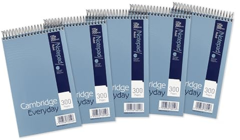 Cambridge Reporter's Notebook (Pack of 5) Compact wirebound notepad with 80 sheets (160 Pages), Ruled and Perforated
