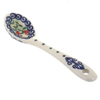 Blue Rose Polish Pottery - Orange Autumn Burst Sugar Spoon - 6 Long - Ceramic Teaspoon for Coffee, Tea, Sugar & Condiments