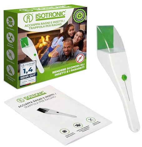 ISOTRONIC Acchiappa-ragni e insetti | Trappola per ragno | Attrezzo per catturare insetti in modo ecologico | Cattura ragni | Protezione contro ragni, coleotteri e falene | Confezione da 1