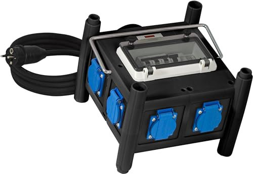 Brennenstuhl Coffret de chantier BD 6M/16, avec 6 prises à clapet et 5m de câble (IP44), Fabrication Française