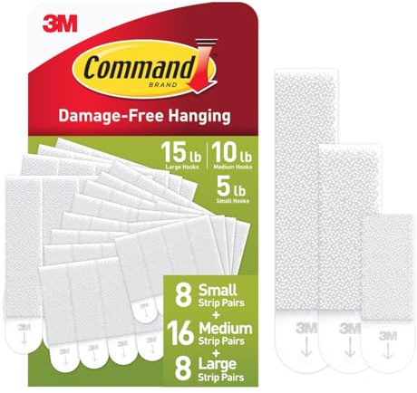 Command PH211-32NA PH203-18NA Assorted Picture Hanging Strips, White, Small, Medium & Large