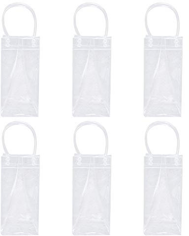 Lot de 6 sacs à glace en PVC anti-fuite avec poignée de transport, rafraîchisseur de bouteille de champagne