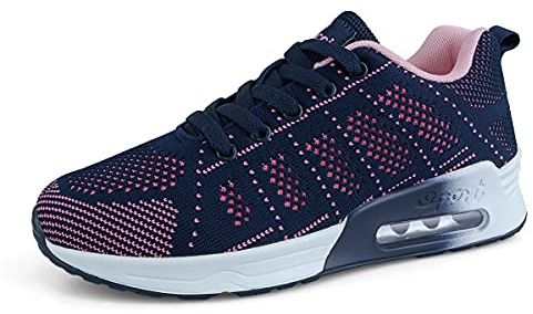Sportskor för kvinnor andningsbara luftkudde sneakers mode sport gym jogging tennis fitness träningsskor, - En blå - 38 EU