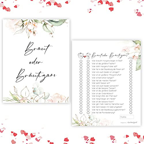 25 x Braut oder Bräutigam Hochzeitsquiz Hochzeitsspiel Hochzeitsspiele für Gäste Hochzeitsspiel Brautpaar Hochzeitsgeschenk Hochzeitsfeier Boho
