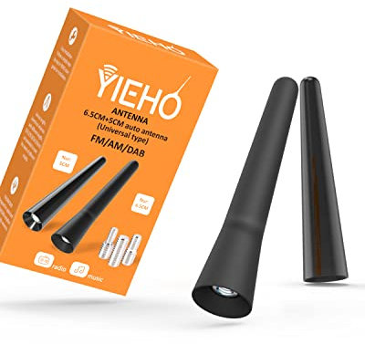 YIEHO Autoantenne Kurz - Universal Kfz Antenne für alle Modelle - Autoradio Antenne Dachantenne Auto mit hochwertigem DAB FM Empfang - Mini Auto Antenne Dach - Autoantenne Kleine 5cm + 6.5cm