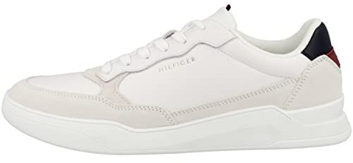 Tommy Hilfiger Herren Cupsole Sneaker Elevated Cupsole Leather Mix Schuhe , Weiß (White), 44 EU