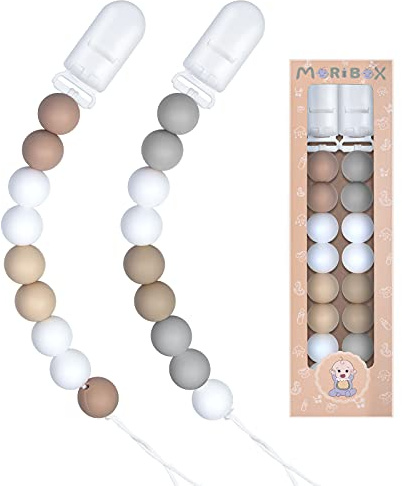Pacifier Clips for Baby Boys Girls Paci Clip Holder Birthday Gift 2 Pack (Ivory White)