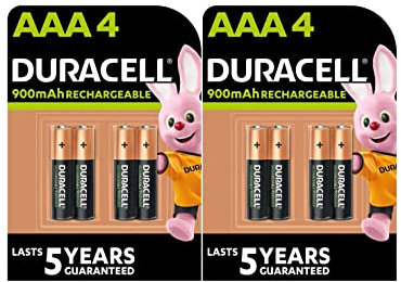 8 pilas Duracell AAA recargables de 900 mAh (2 blísters de 4 baterías) 8 pilas recargables