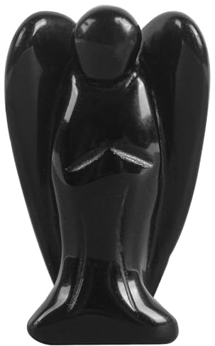 Lovionus89 Estatua de ángel obsidiana negra natural, tallada a mano piedra curación cristal bolsa figuras decoración, 5 cm