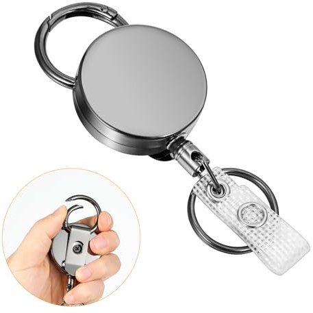 Ymapinc Llavero extraíble, portatarjetas de identificación, 65-70 cm, extensible, alambre de acero grueso, llavero extraíble, llavero para tarjeta de identificación, tarjeta de acceso, permiso de