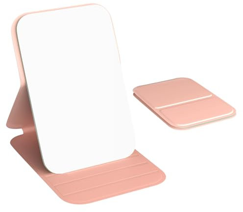 wobsion Faltbarer Spiegel mit Kortikale Schale,Kleiner Handspiegel für Handtaschen,Klappbarer Tragbarer Reisespiegel für Reise und Makeup,Mini Taschenspiegel als Geschenk,10 * 7 * 0.7cm,Rosa