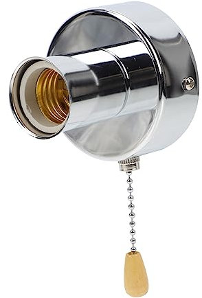 Hemobllo Portalámparas De Techo E27 Con Cadena De Tracción De 50 Cm, Base De Lámpara Con Interruptor, Accesorio Para Lámparas Compatible, Acabado Cromado Para Uso Prolongado