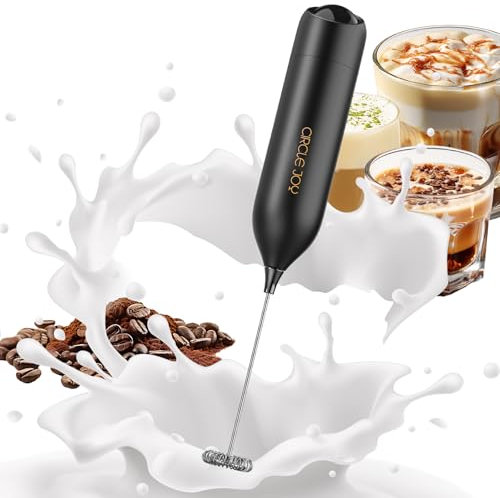 CIRCLE JOY Mousseur à Lait, Fouet Matcha à Piles, Mini Mousseur a Lait Pour Matcha, Latte, Cappuccino, Cadeau de Cuisine, Noir