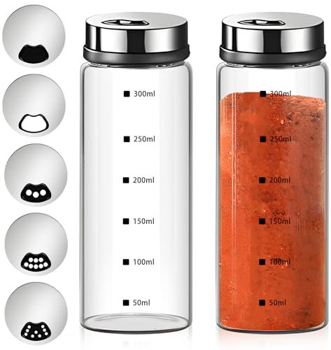 2 saliera e pepiera grandi, in vetro con fori regolabili, dispenser per sale e pepe con coperchi rimovibili in acciaio inossidabile, per sale e spezie per cucina e ristorante