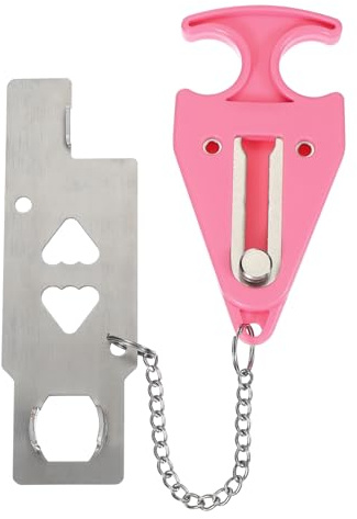 PATIKIL Serrure de porte d'hôtel, 1 lot de serrure supplémentaire robuste pour plus d'intimité et de sécurité, parfait pour les voyages, hôtel, maison, appartement, double trou rose