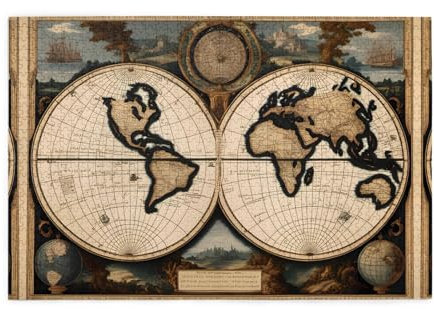 Wooden Jigsaw Puzzle 1000 Pieces WZYWHJ Ancient Map World Globe Pattern for Adults and Kids, Perfect for Family Fun, Stress Relief
