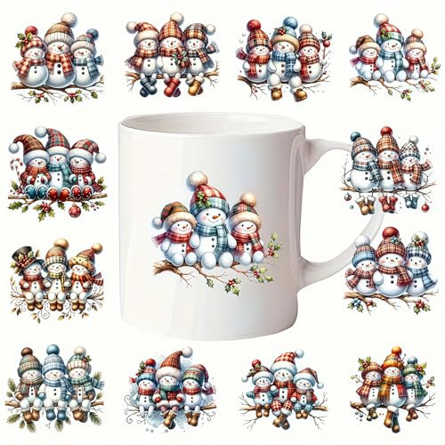 12pcs Merry Christmas Snowman Tree Branches UV DTF Cup Wraps Transfer Waterproof Sticker for Glass Cups Furniture Craft DIY Crafts,Rub on Transfer Stickers for DIY Water Bottle Laptop Decal Wood Car