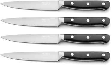 PRADEL ESSENTIEL - Set de 4 couteaux steak - Blason - Acier inoxydable 13 C, Finition Satinée - Noir
