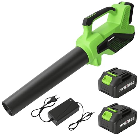 Akku-Laubbläser,Elektrischer Laubbläser mit 2× 3.0Ah Akkus und 6-Gang Einstellbar, 256 km/h,Kabellos laubbläser Akku Gebläse für Garten, Laub,Staub & Schnee