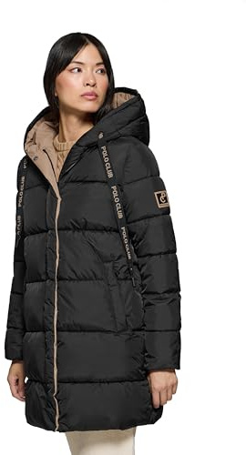 Polo Club Cappotto Reversibile da Donna in colore Nero e con Cappuccio fisso - Giacca Invernale